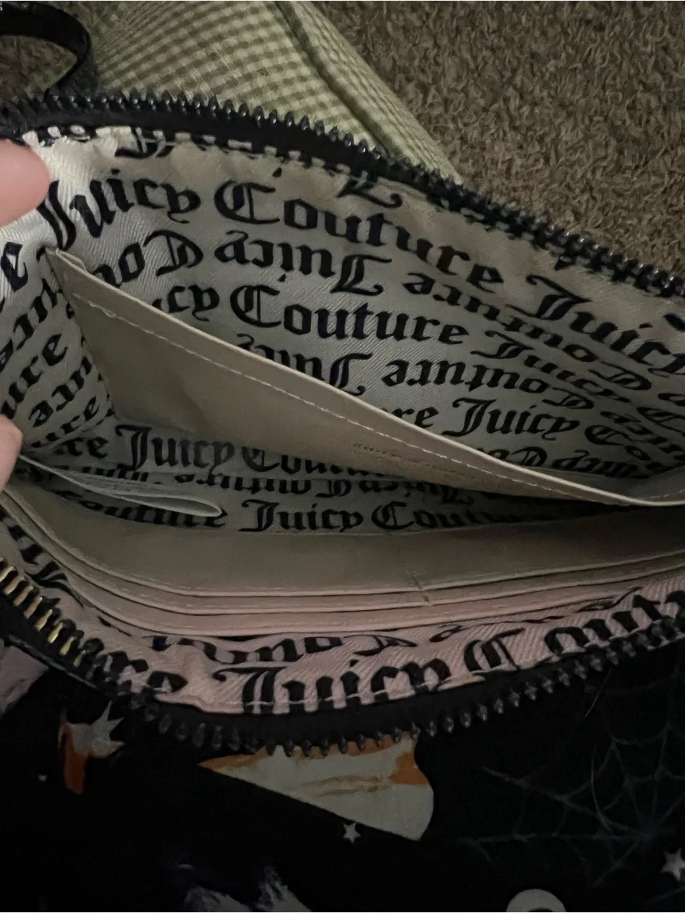 Juicy Couture Black Leather Zip Wristlet with Gold Logo